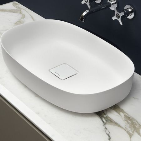 ANTONIO LUPI BOLO Раковина 630х400х125 мм., для установки на столешницу, с самотечным донным клапаном и фитингом для сифона, Flumood, цвет белый, артикул BOLOMOOD63