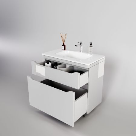 Тумба напольная "Марелла 90" (2 ящ.) Люкс антискрейтч белый глянец, PLUS, артикул СС-00002417