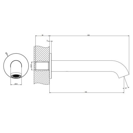 GESSI Origini Настенный излив 192 мм., цвет: Black XL