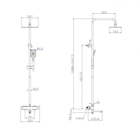 SLIDER-CVD-GM Душевая стойка со смесителем и изливом, оружейная сталь, артикул SLIDER-CVD-GM