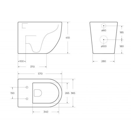 SFERA-R Чаша унитаза приставного безободкового, P-trap BB2141CBR, артикул BB2141CBR