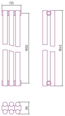 Отопительный радиатор ЭСТЕТ-11 н/ж 1800х135 / 3 сек (ЗОЛОТО), артикул 03-0302-1803