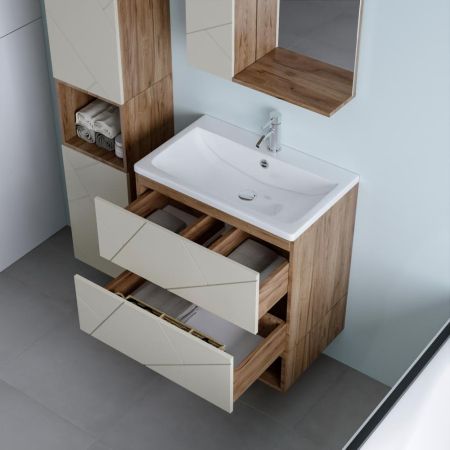 Комплект мебели для ванной Бриклаер КРИСТАЛЛ 70ZL, латте/дуб крафт табачный, артикул КРИСТАЛЛ 70ZL