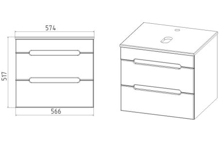 Тумба VIANT "Марсель" 2 ящика со столешницей L57 подвесная графит 502х574х516 (VMAR57NG-T2YP), артикул VMAR57NG-T2YP
