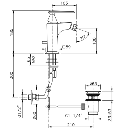 Nicolazz Vincent Смеситель для биде на 1 отверстие, с донным клапаном, цвет: хром
