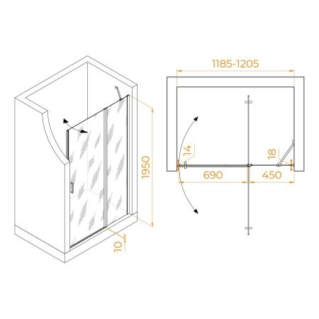 Душевая дверь RGW LE-004Gr (Прозрачное, 1200), артикул 351200412-110