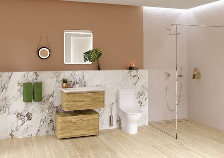 Тумба Nest с раковиной c 1м ящиком, 80 см, с LED подсветкой, цвет натуральная древесина, артикул 56138