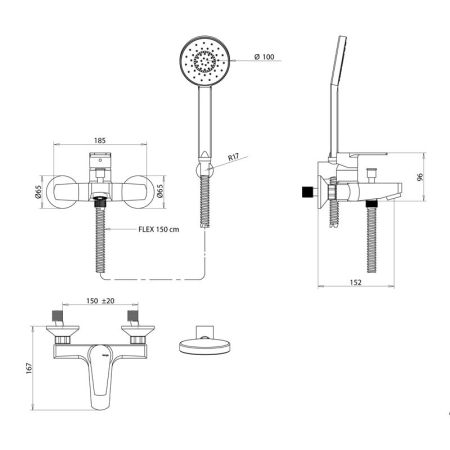 Bongio Pi7 Смеситель для ванны, цвет хром, артикул 07526CR0DPR