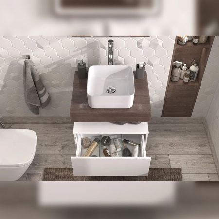 Тумба подвесная без столешницы Velvex Unit tp.UNI.50.1Y белый глянец, 50 см, артикул tp.UNI.50.1Y белый глянец