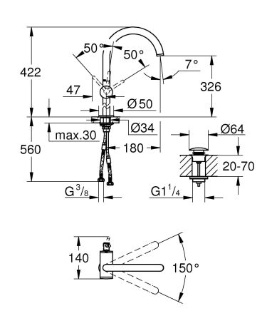 Смеситель GROHE Atrio New однорычажный для свободностоящих раковин (32647DC3), артикул 32647DC3