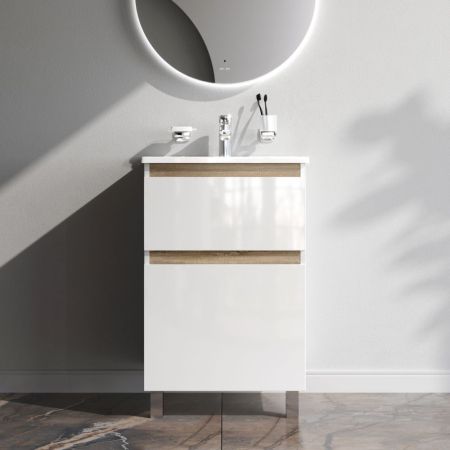 M85AFSX0552WG X-Joy, База под раковину, напольная, 55 см, 2 ящика, белый глянец, артикул M85AFSX0552WG