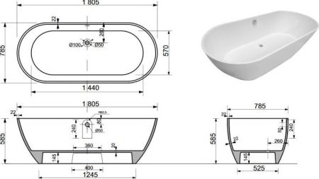 Ванна из искусственного мрамора Aquanet Family Stone 180х80, артикул AQ-00332888