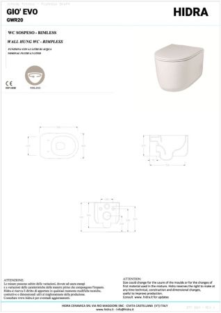 Hidra Gio, подвесной безободковый унитаз c сиденьем микролифт, 55x36,5 см, цвет белый матовый, артикул GWR20SET/006