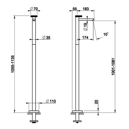 Gessi Anello Смеситель напольный для раковины ,излив 174 мм, внешняя часть,  цвет: хром, артикул 63393#031