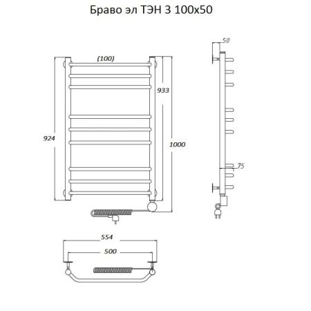 Электрический полотенцесушитель Тругор Браво 3 элТЭН 100x50 Хром, артикул Браво3/элТЭН10050