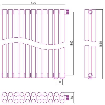 Отопительный радиатор ЭСТЕТ-11 н/ж EU50 1800х495 / 11 сек (Состаренная ЛАТУНЬ), артикул 051-0312-1811