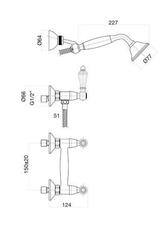 Смеситель для душа Fiore GIOIELLI (SWAROVSKI®) 08OO0602, золото, артикул 08OO0602