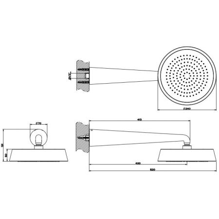 GESSI CONO Верхний душ Ø240 мм., с настенным держателем 400 мм., цвет хром, артикул 45151#031