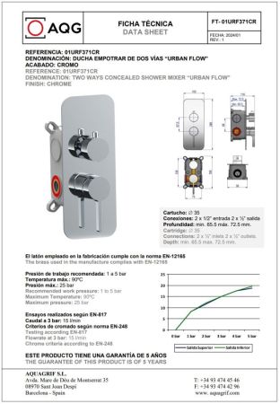 AQG Urban Flow, встраиваемый смеситель для душа на 2 выхода, с дивертером, цвет хром, артикул 01URF371CR