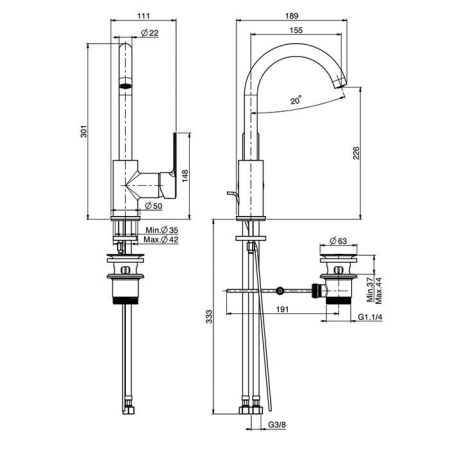 FIMA|Carlo Frattini Mast Смеситель для раковины, вращающийся излив, с донным клапаном, цвет золото, артикул F3151OR