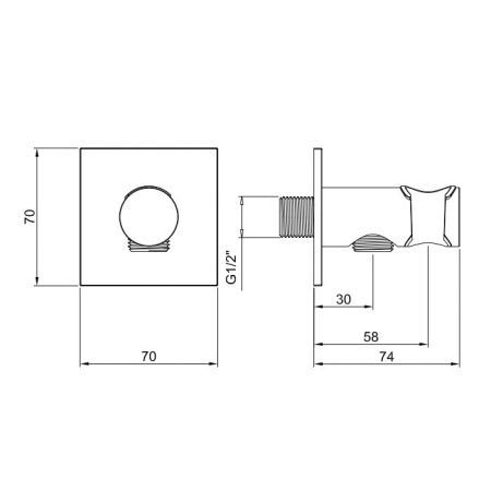 Almar ROUND Душевое подключение с держателем круглое, квадр. отражатель, Gun Metal Brushed PVD Almar ROUND Душевое подключение с держателем круглое, квадр. отражатель, Gun Metal Brushed PVD