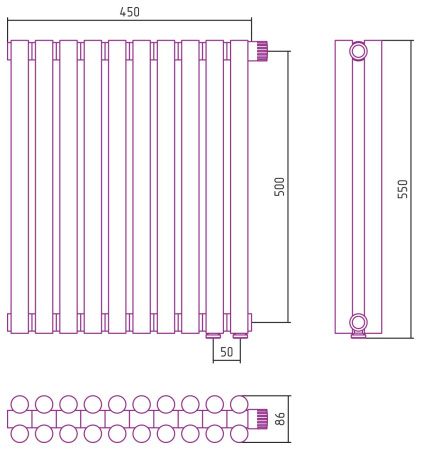 Отопительный радиатор ЭСТЕТ-11 н/ж EU50 500х450 / 10 сек (САТИН)