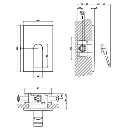 GESSI Rilievo Встраиваемый смеситель для душа на 1 источник (внешние части), цвет: nero XL, артикул 59061#299