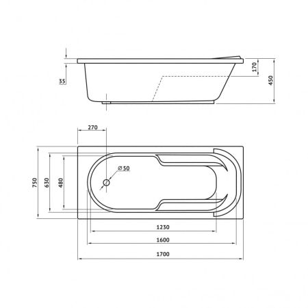 Ванна BERGES акриловая LUMBO 170x75 с каркасом