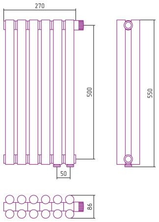 Отопительный радиатор ЭСТЕТ-11 н/ж EU50 500х270 / 6 сек (Матовая ШАМПАНЬ)