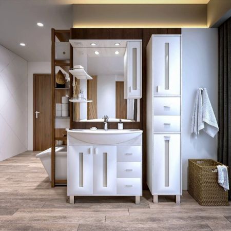 Комплект мебели для ванной Бриклаер БАЛИ 85L, светлая лиственница/белый, артикул БАЛИ 85L