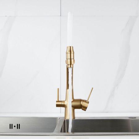 Смеситель для кухни с подключением фильтра воды Rose R558G, золотой сатин