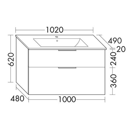 BURGBAD EqioТумба с раковиной подвесная 1020х620х490мм, керамическая раковина белая, с 1 отв под смес, ручки G0252, цвет мебели белый глянец, артикул SHBT102F2009G0252C0001*1