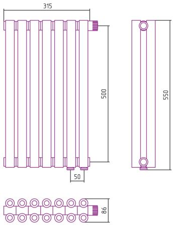 Отопительный радиатор ЭСТЕТ-00 н/ж EU50 500х315 / 7 сек (БЕЛЫЙ), артикул 12-0322-5007