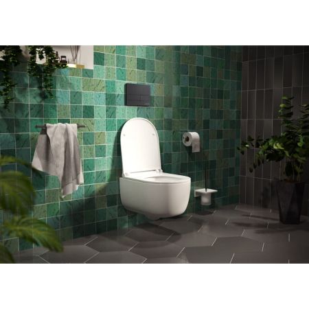 Комплект BERGES для монтажа  подвесного унитаза: инсталляция NOVUM525, кнопка L5 SoftTouch черная, унитаз EGO Rimless, сидение дюропласт  Toma Slim SO, микролифт, быстросьем, артикул 047215