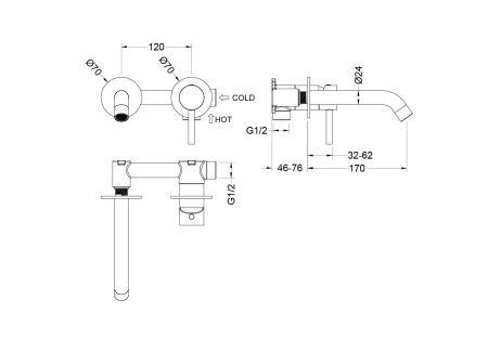 Смеситель для раковины настенный 2 отв. (внешняя и скрытая часть) AQUATEK AQ1313CR ЕВРОПА Смеситель для раковины настенный 2 отв. (внешняя и скрытая часть) AQUATEK AQ1313CR ЕВРОПА