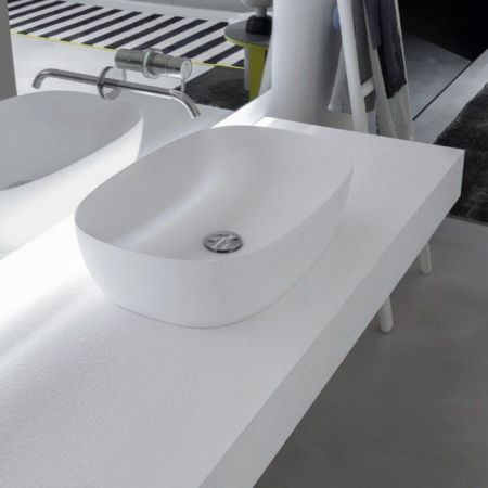 ANTONIO LUPI SENSO Раковина 600х400х150 мм., для установки на столешницу, с самотечным донным клапаном, Flumood, цвет белый матовый, артикул SENSO