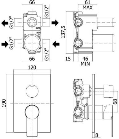 Смеситель для душа Paffoni Tango TA018CR (с внутренней частью), артикул TA018CR