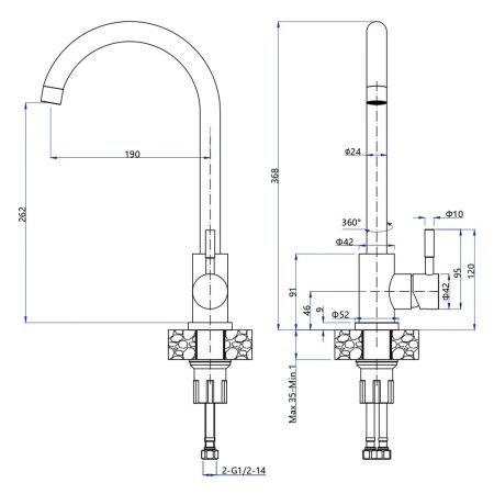 Смеситель для кухни GranFest Z-5410, графит, артикул Z-5410 графит