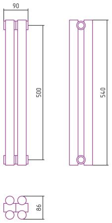 Отопительный радиатор ЭСТЕТ-11 н/ж 500х90 / 2 сек (МУАР Темный Титан)