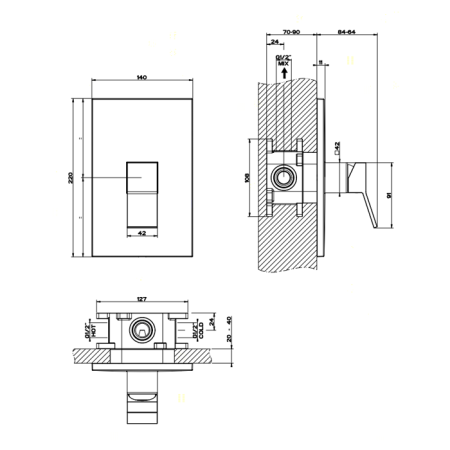 Gessi Rettangolo K Встраиваемый однорычажный смеситель для душа (внешняя часть), цвет: хром, артикул 53061#031
