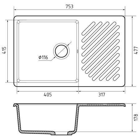 Кухонная мойка GranFest QUARZ 52, песочный, артикул 52 песочный