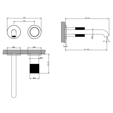 GESSI HABITO DIAMANTATO Смеситель для раковины настенный встраиваемый, однорычажный, цвет Warm Bronze Br. PVD, артикул 70688#726