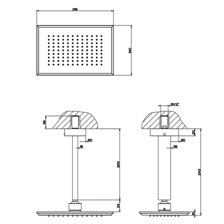Gessi Eleganza Верхний душ потолочный, высота 243мм, цвет: хром, артикул 46152#031
