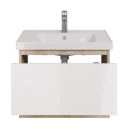 Тумба с раковиной подвесная Dreja Perfecto 70 см, дуб эврика/белый, артикул 99-0812-com