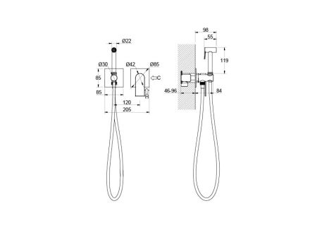 Комплект для гигиенического душа встроенный 2 отв. (смеситель + гигиеническая лейка + шланг) AQUATEK AQ1420CR ЛИРА, артикул AQ1420CR