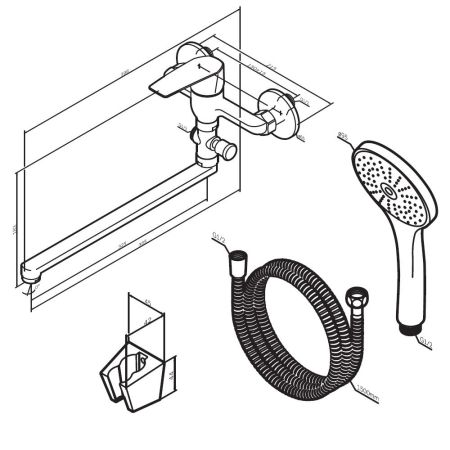 F90A90122 Gem, смеситель д/ванны/душа, излив 325 мм, душевой набор, черн, шт