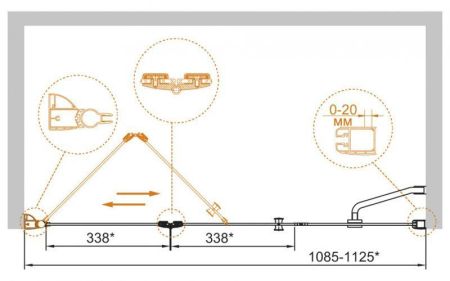 Душевая дверь в нишу CEZARES ELENA BS-13, артикул ELENA-W-BS-13-40+50/50-C-Cr