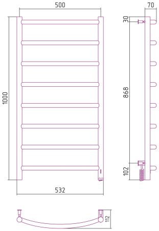 Полотенцесушитель, Сунержа, Галант 4.0, электрический, ширина, мм-532, высота, мм-1000, подключение-справа, нагревательный элемент-греющий кабель, мощность, Вт-147, материал-нержавеющая сталь, цвет- сталь