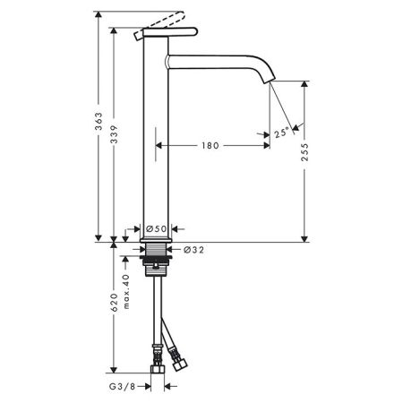 AX One Смеситель для раковины 260, нез.слив, цвет сталь, артикул 48002800