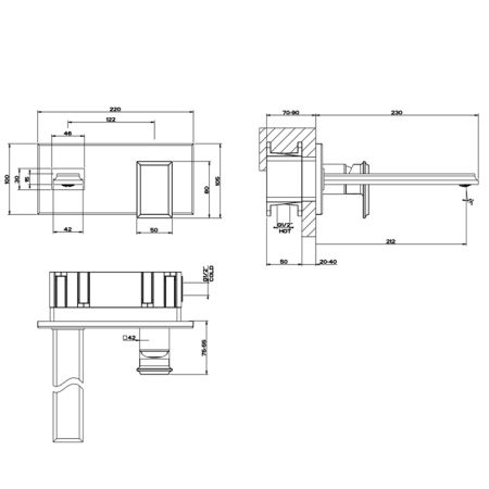 Gessi Eleganza Встраиваемый однорычажный смеситель для раковины, без донного клапана, с изливом (внешняя часть), цвет: золото, артикул 46088#080